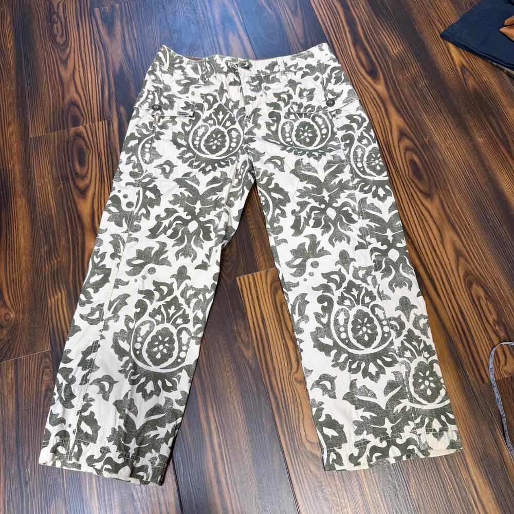 Printed Wide-Leg Crop Pants - Olive on Cream